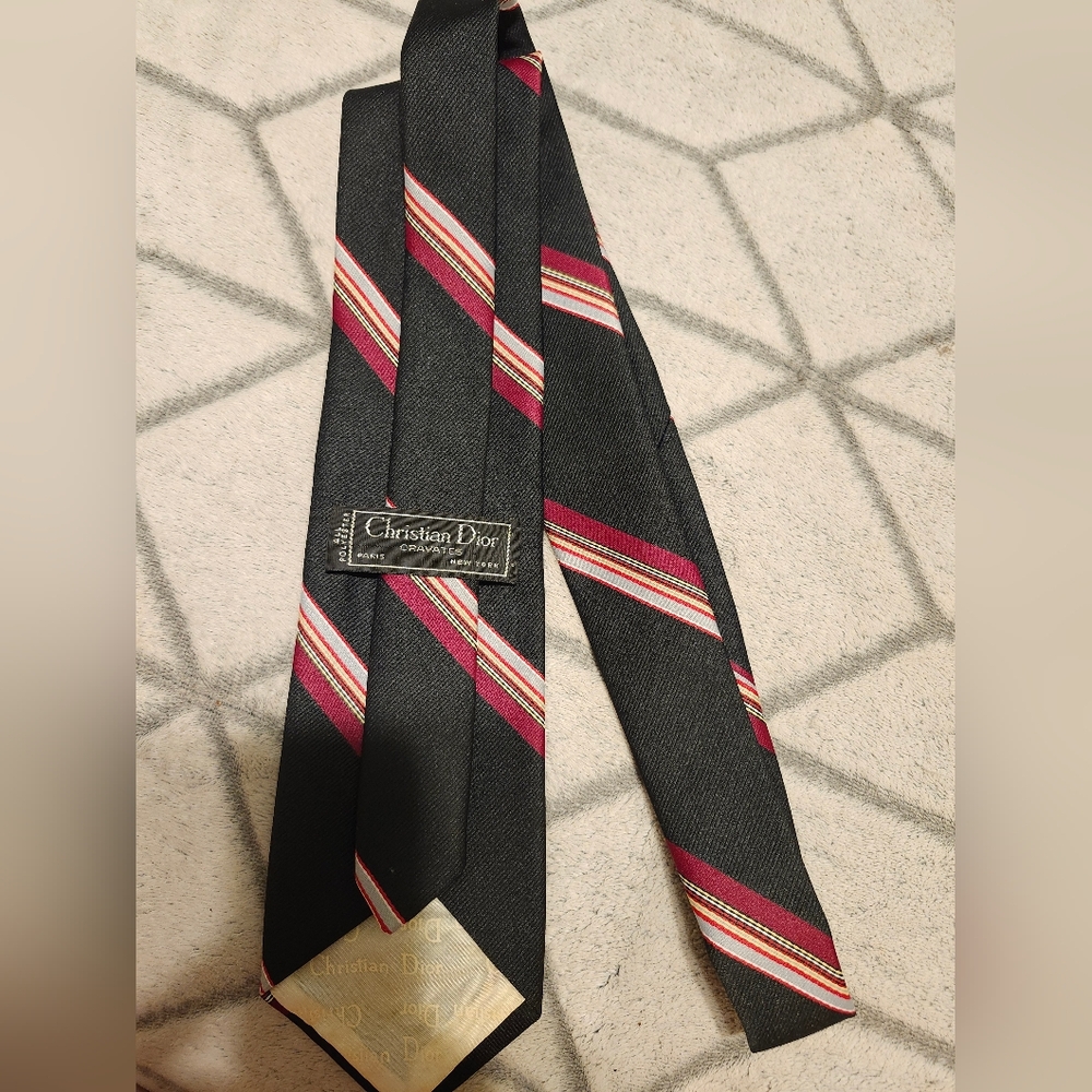 Christian Dior Mens Neck Tie Black with Diagonal Stripes